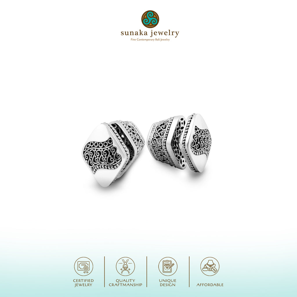 Indonesian Batik Collection Sterling Silver 925 Earrings