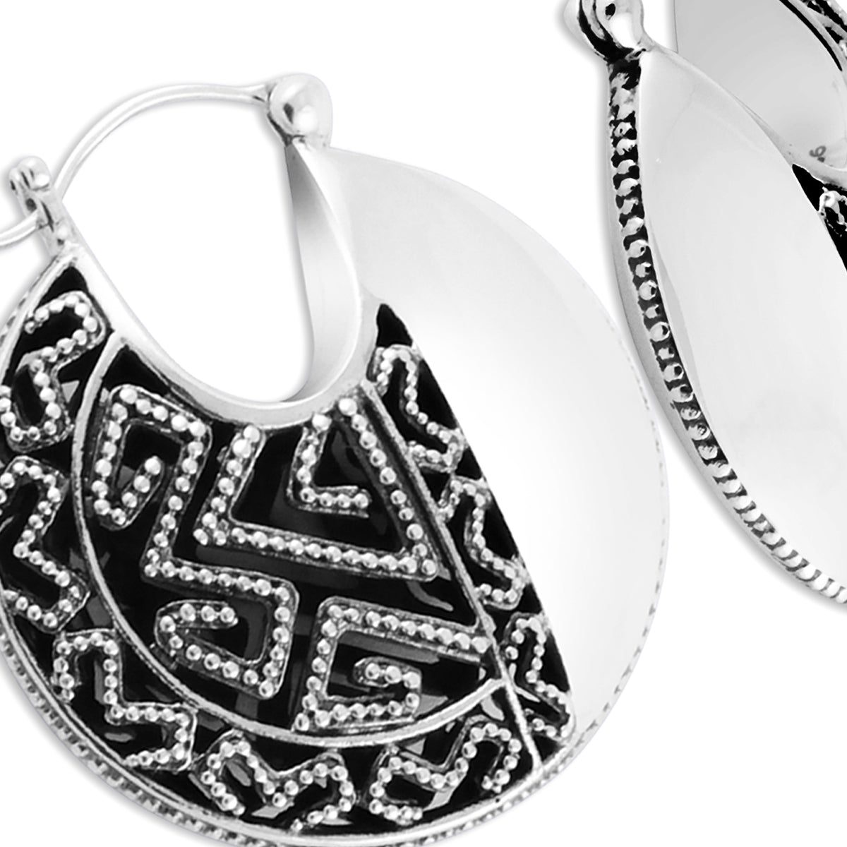 925 Sterling Silver Songket Collection Hoop Earrings
