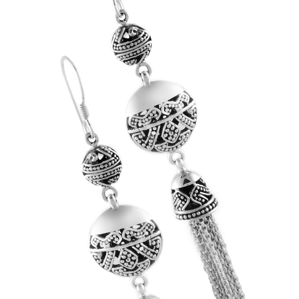 925 Silver Songket Collection Sterling Silver Drop Chain Earrings