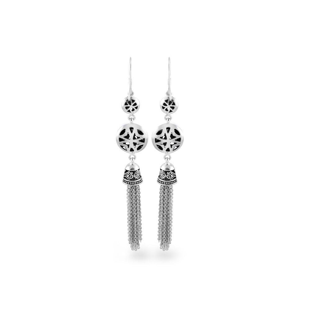 925 Silver Songket Collection Sterling Silver Drop Chain Earrings