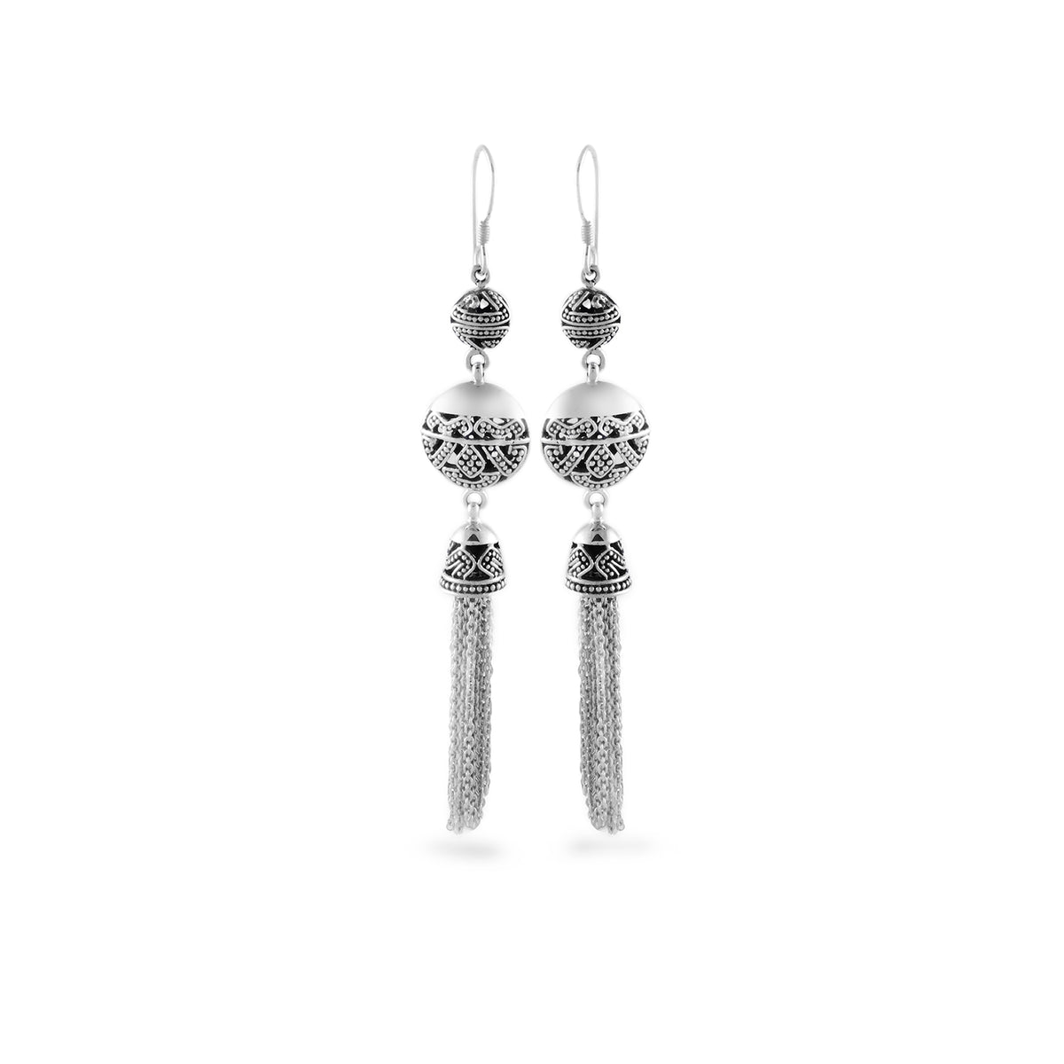 925 Silver Songket Collection Sterling Silver Drop Chain Earrings