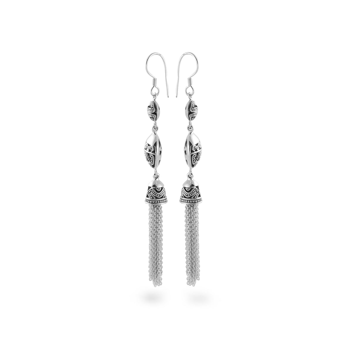 925 Silver Songket Collection Sterling Silver Drop Chain Earrings