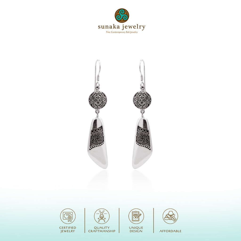 Indonesian Batik Collection Dangle Earrings 925 Sterling Silver