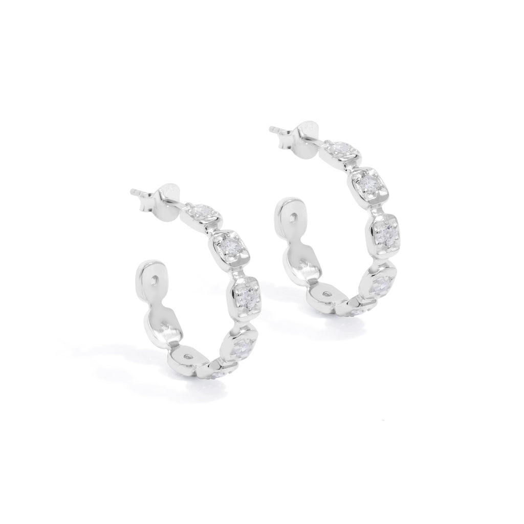 Bold Squares Gemstone Bar Hoop Earrings 925 Sterling Silver