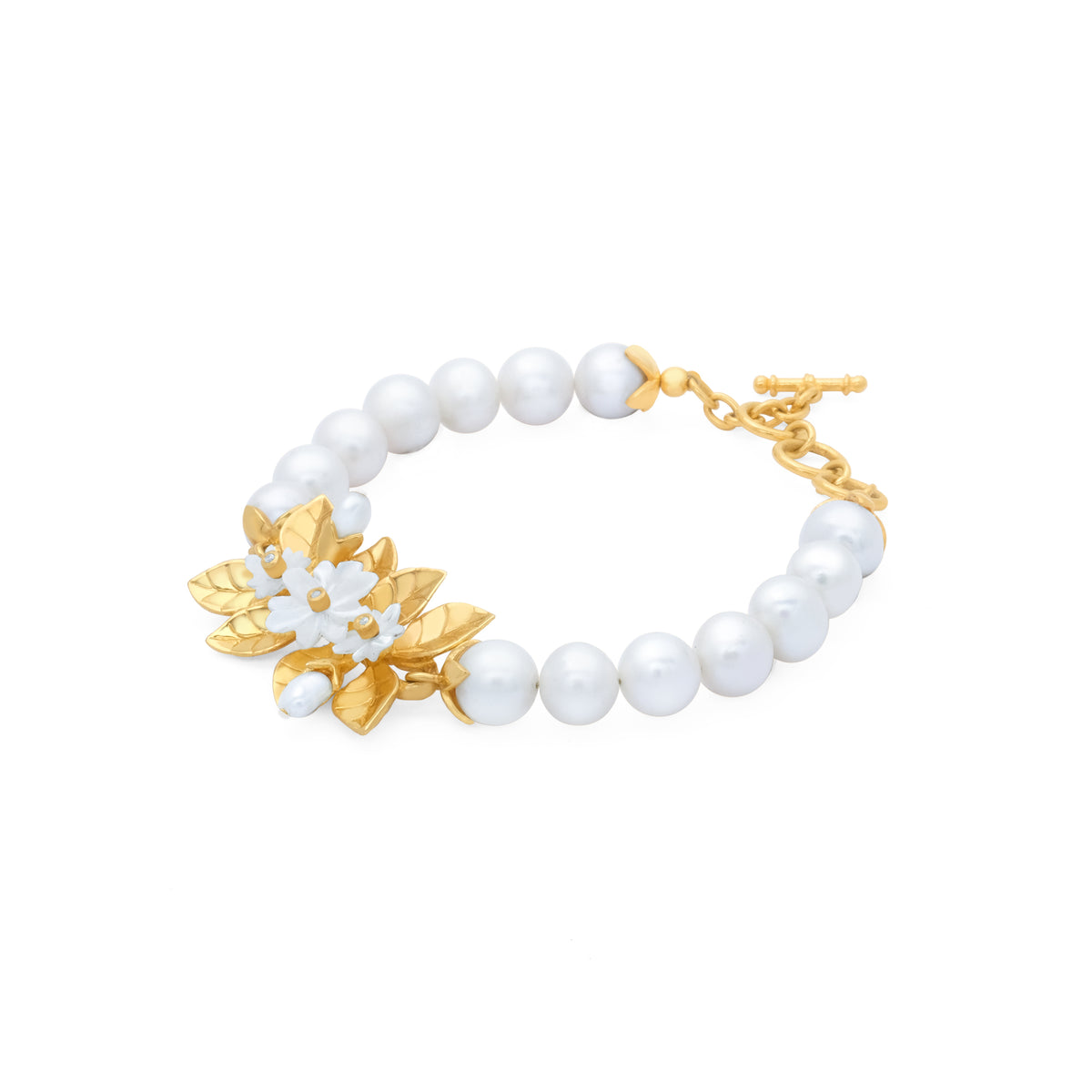 925 Sterling Silver Gold Plated Pearl Bracelet Jasmine Pearl Collection
