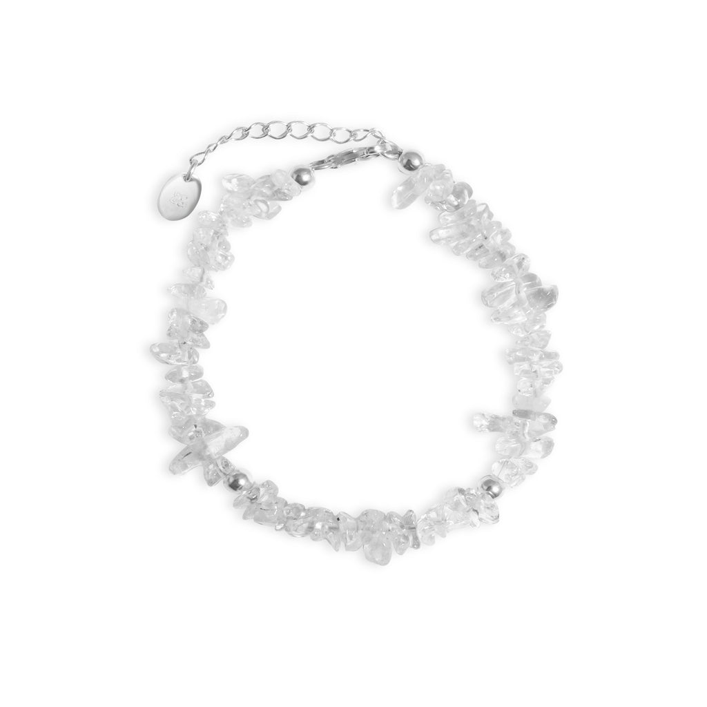 Aura Collection Sterling Silver 925 Clear Quartz Beaded Bracelet