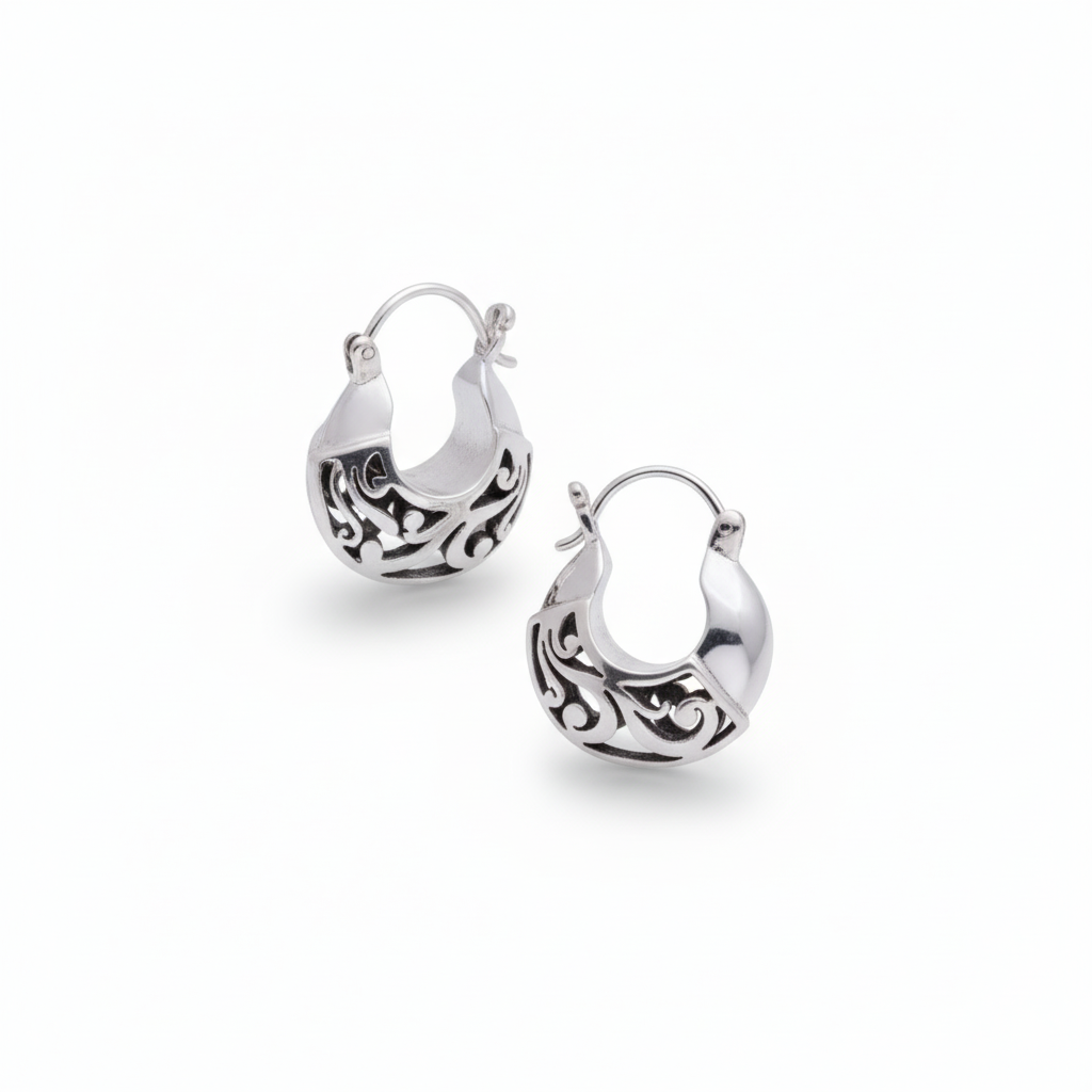 925 Sterling Silver Sawed Collection Silver Hoop Earrings