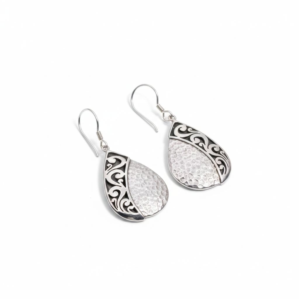 925 Sterling Silver Balinese Sawtooth Collection Dangle Earrings