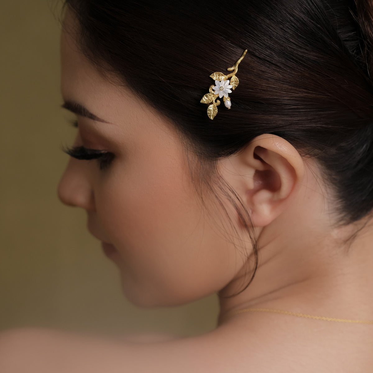 Hairclip Mini Mutiara Melati Gold Plated Sterling Silver 925