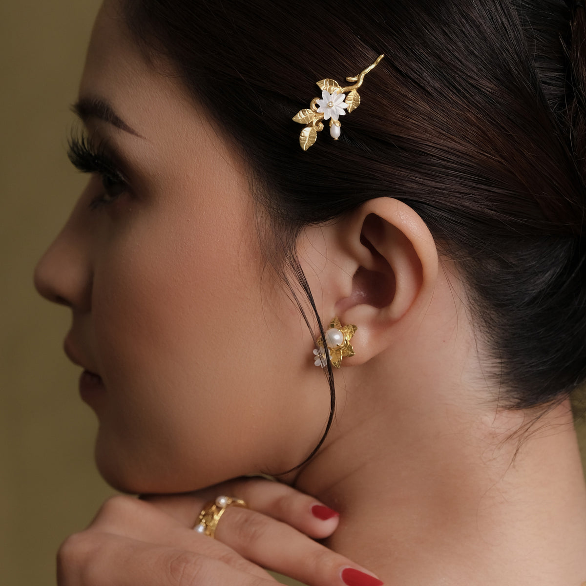 Hairclip Mini Mutiara Melati Gold Plated Sterling Silver 925