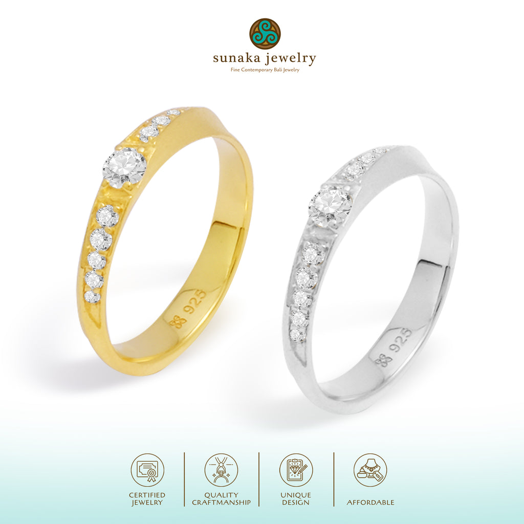 Cincin Couple Half Eternity Perak 925 Koleksi Amoria
