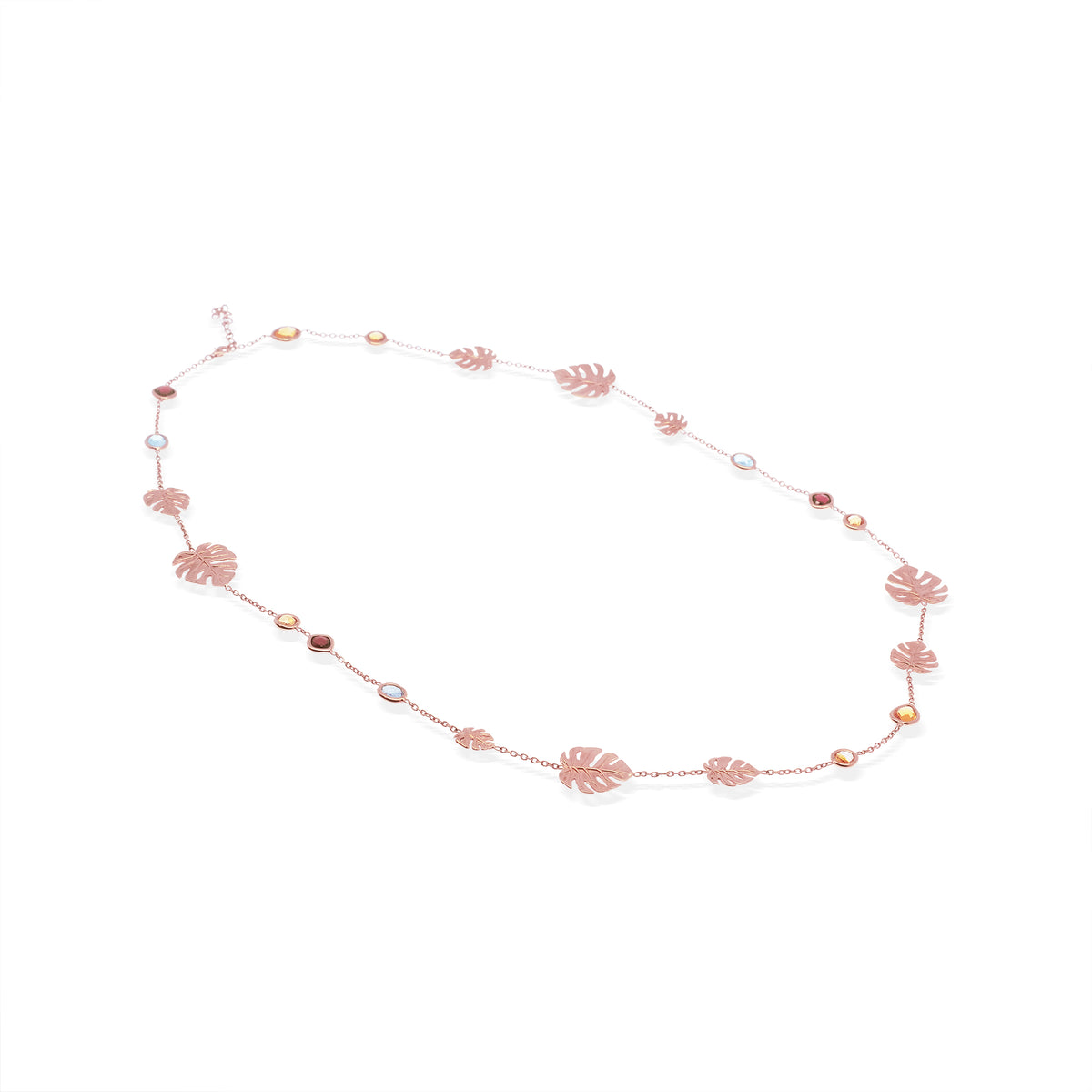 Kalung Layer Perak 925 Koleksi Monstera Rose Gold Plated