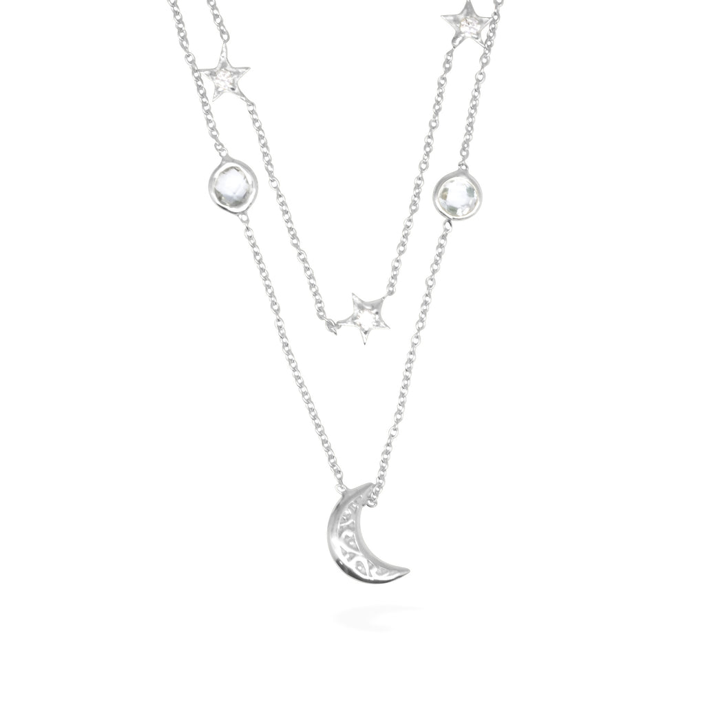 Celestial Moon Star Sterling Silver 925 Necklace