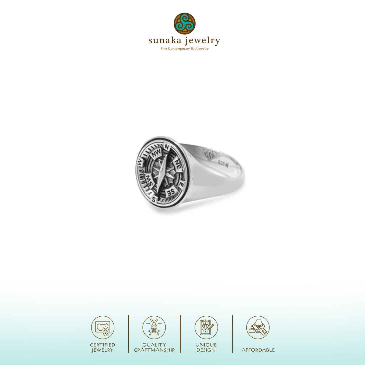 Cincin Signet Round Koleksi Kompas Sterling Silver 925