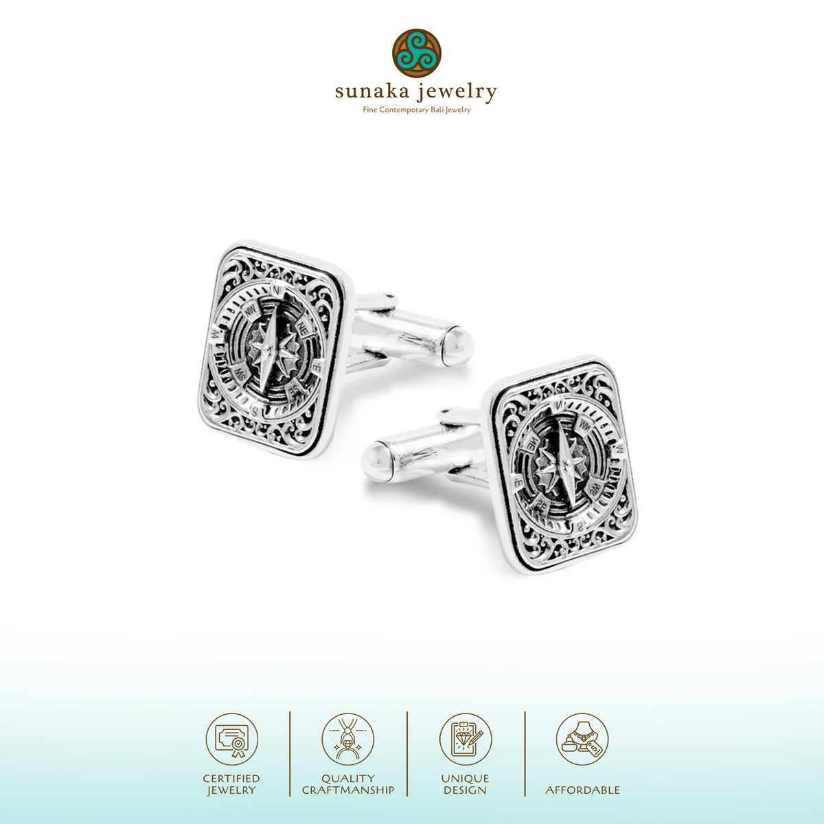 Cufflink Koleksi Kompas Sterling Silver