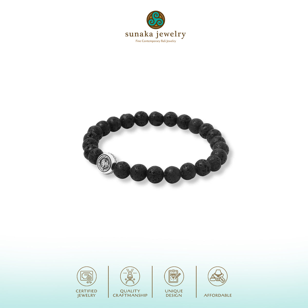 Gelang Lava Bead Perak Koleksi Kompas Sterling Silver