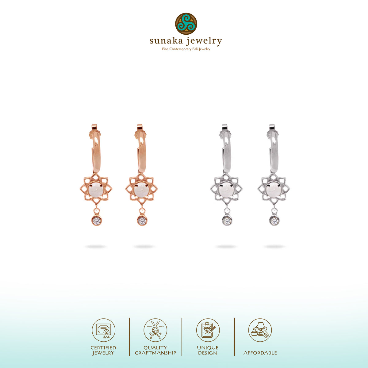Anting Stud Perak Koleksi Moonstone Sterling Silver 925