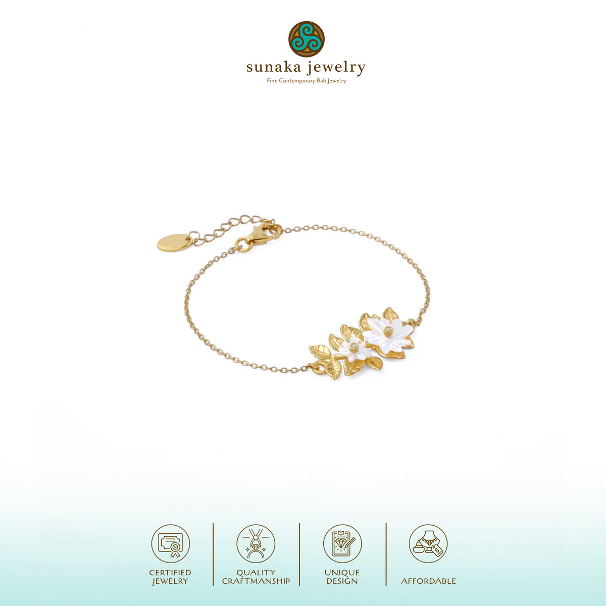 Gelang Rantai Perak Koleksi Mutiara Melati Sterling Silver 925 Gold Plated