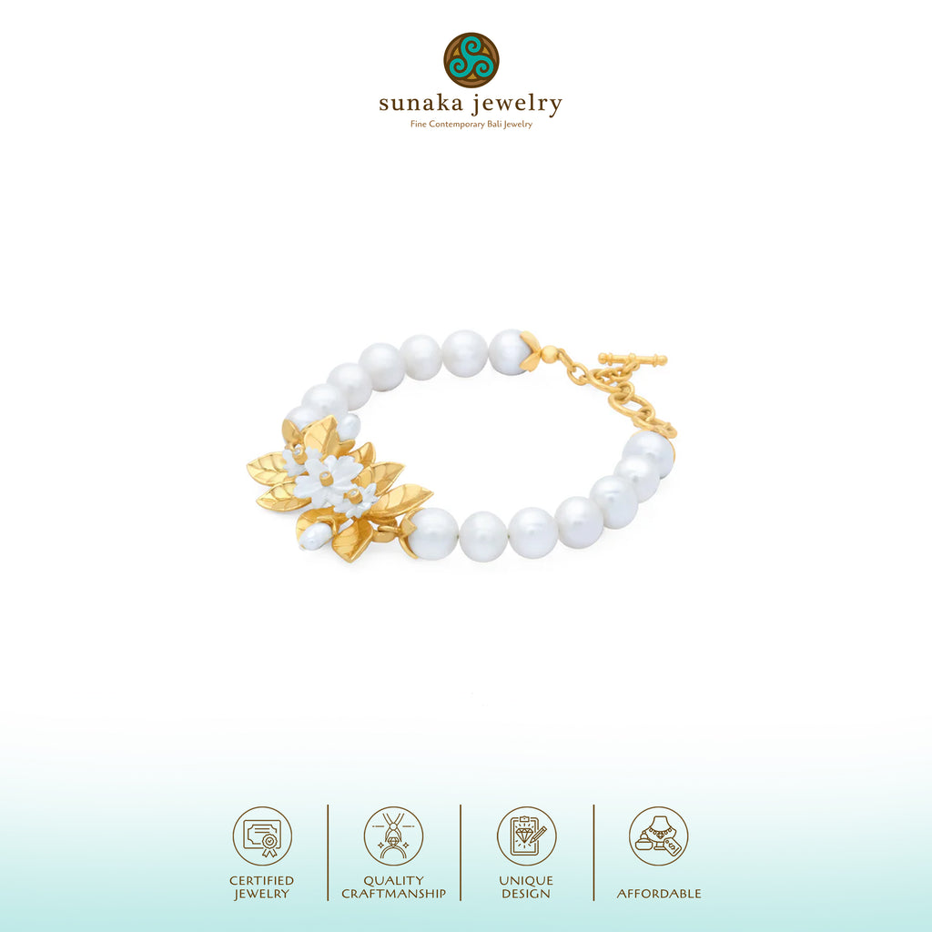 925 Sterling Silver Gold Plated Pearl Bracelet Jasmine Pearl Collection