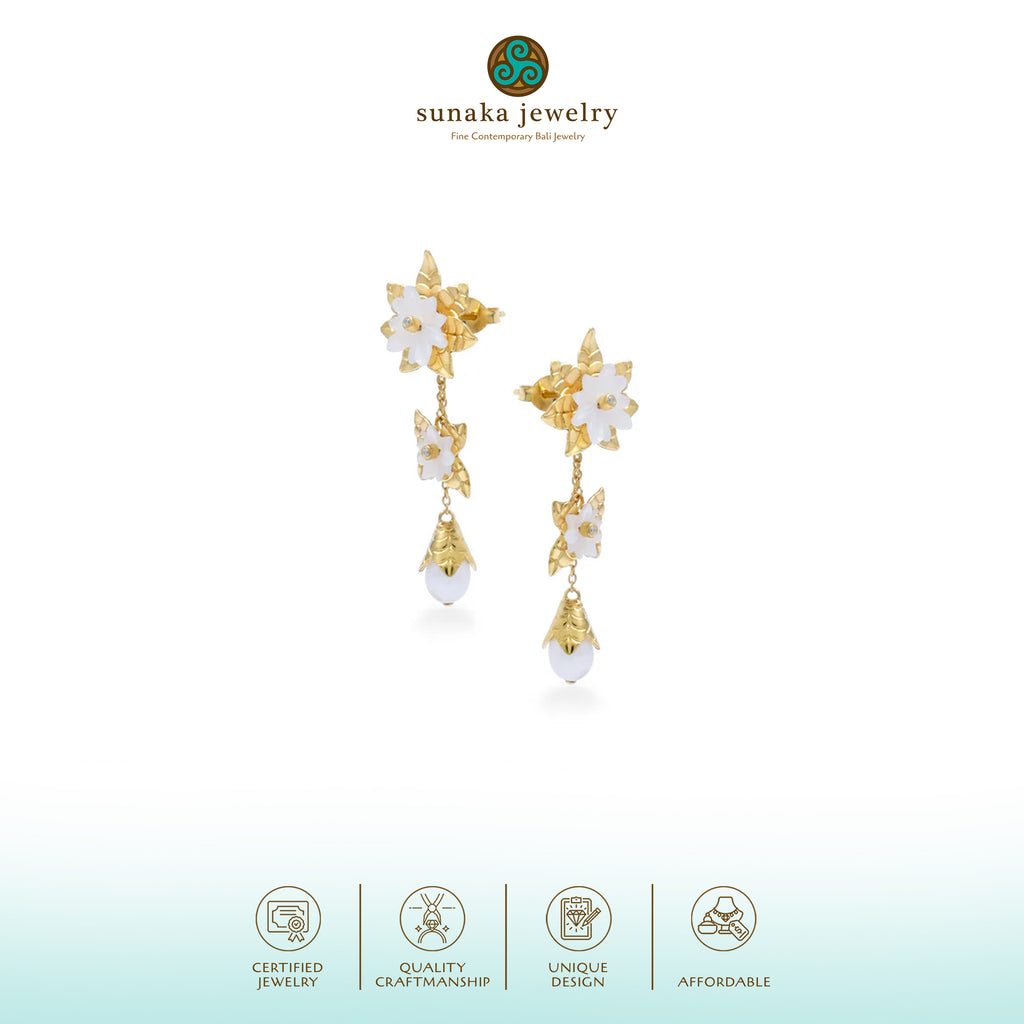 Anting Drop Trio Perak Koleksi Mutiara Melati Sterling Silver 925 Gold Plated