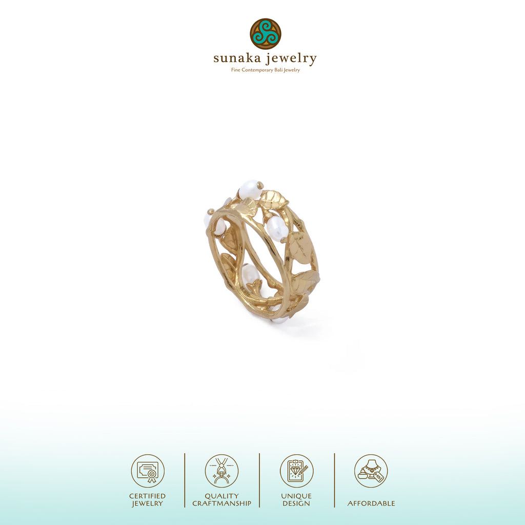 Cincin Bandring Perak Koleksi Mutiara Melati Sterling Silver 925 Gold Plated