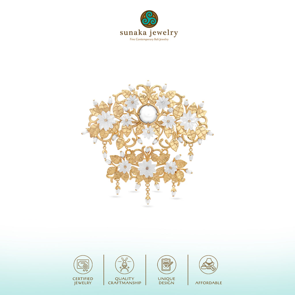 Bross Besar Perak Koleksi Mutiara Melati Sterling Silver 925 Gold Plated