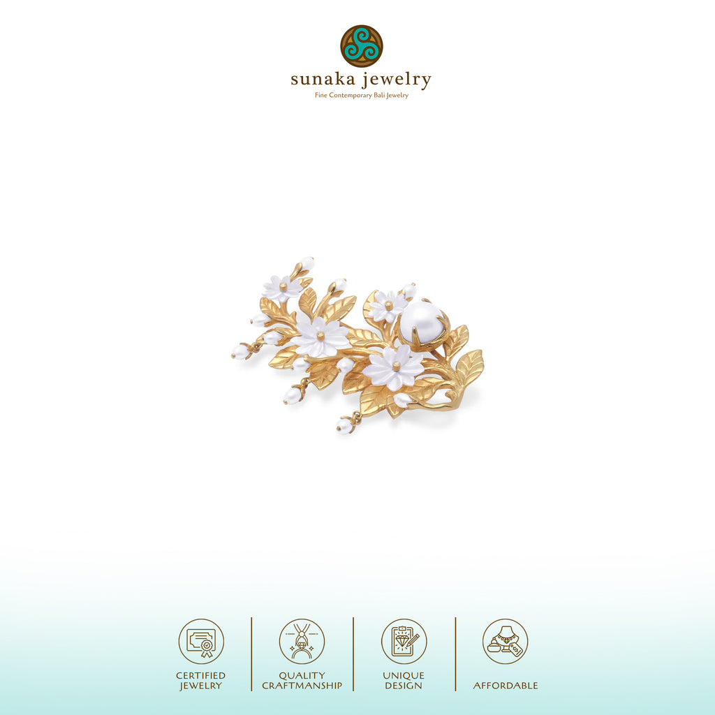 Bross Kecil Sedang Perak Koleksi Mutiara Melati Sterling Silver 925 Gold Plated