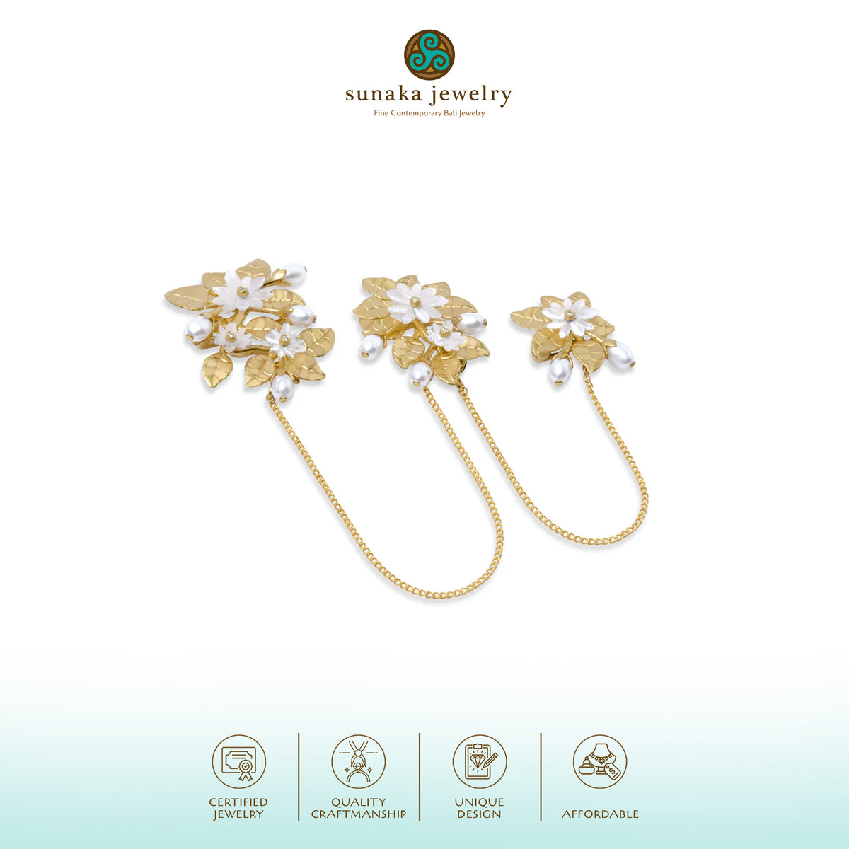 Triple Bross Perak Koleksi Mutiara Melati Sterling Silver 925 Gold Plated