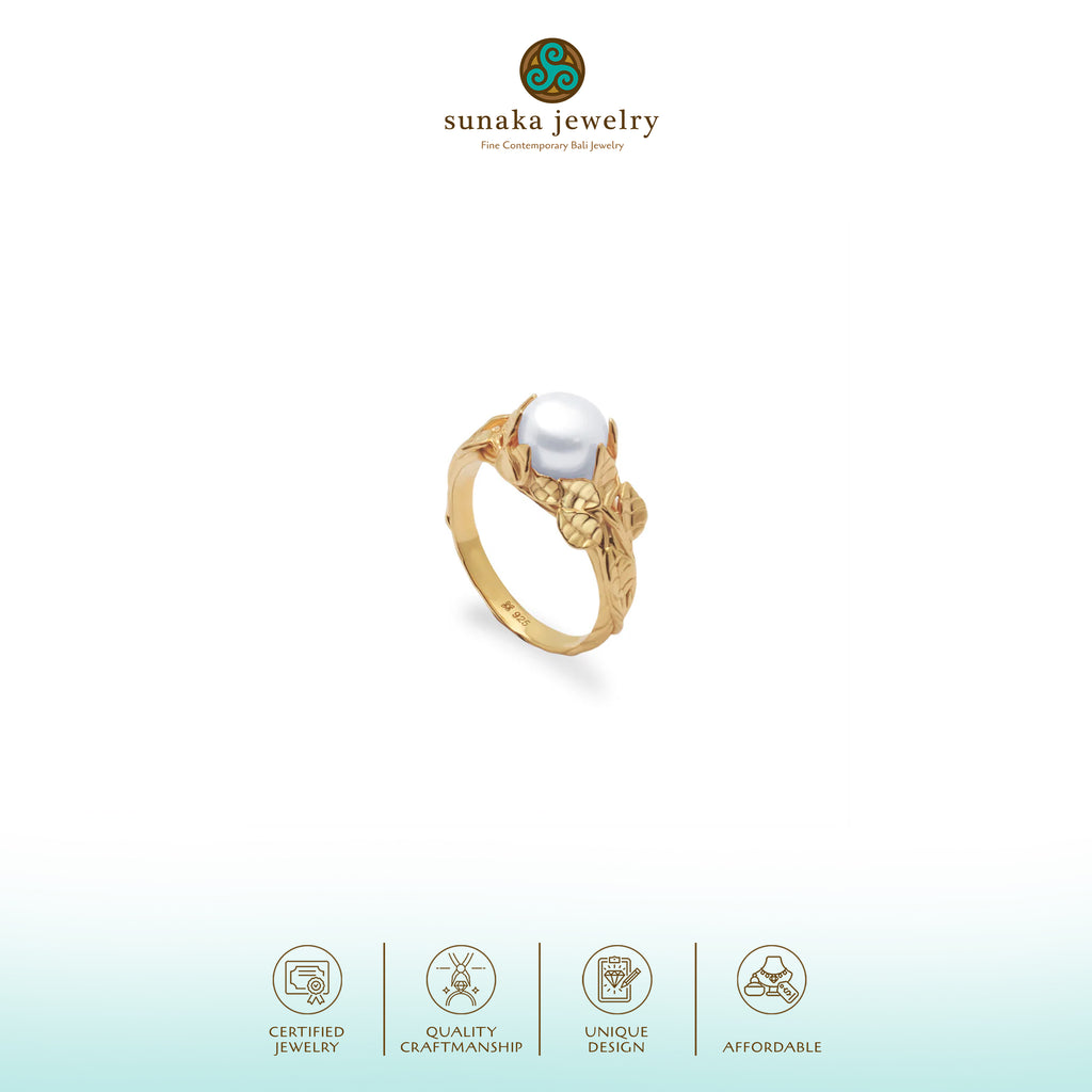Cincin Cocktail 2 Perak Koleksi Mutiara Melati Sterling Silver 925 Gold Plated