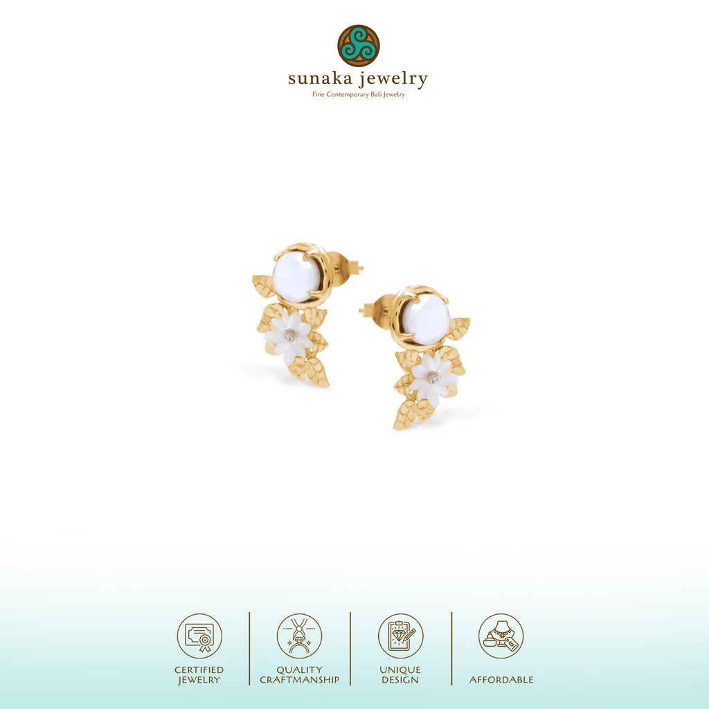 Anting Earclimber Perak Koleksi Mutiara Melati Sterling Silver 925 Gold Plated