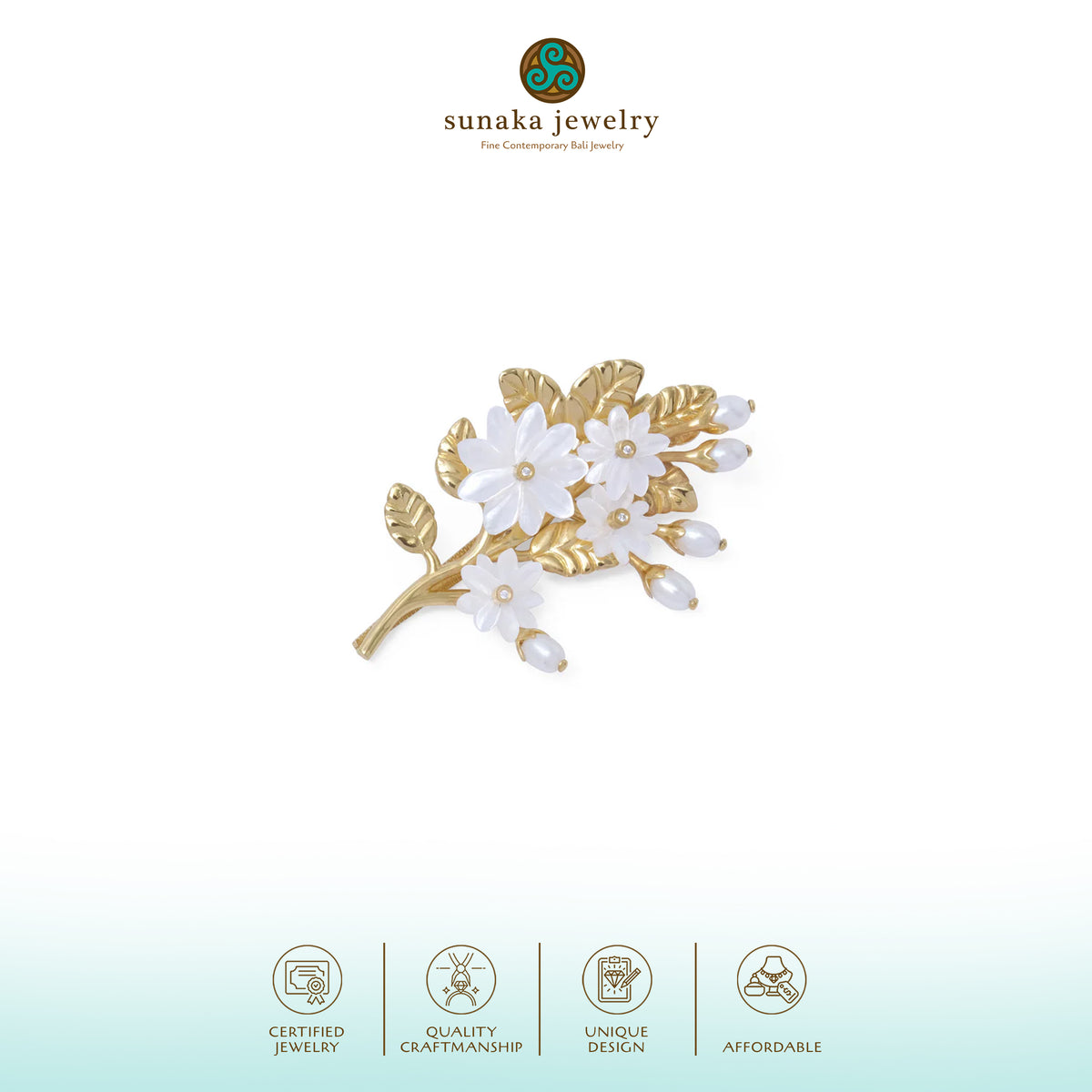 Hairclip Medium Mutiara Melati Gold Plated Sterling Silver 925