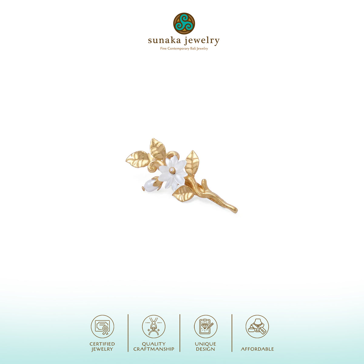 Hairclip Mini Mutiara Melati Gold Plated Sterling Silver 925