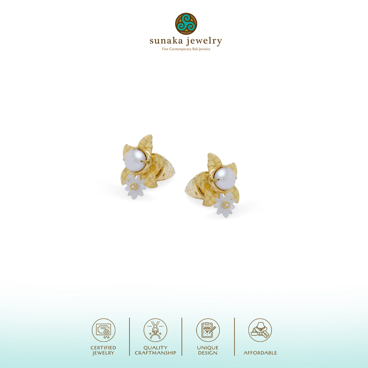 Subeng Kecil Perak Koleksi Mutiara Melati Sterling Silver 925 Gold Plated