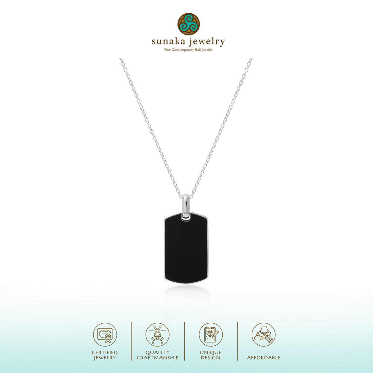 Liontin Pria Kotak Besar Perak 925 Koleksi Noir Sunaka Jewelry (Tanpa Rantai)
