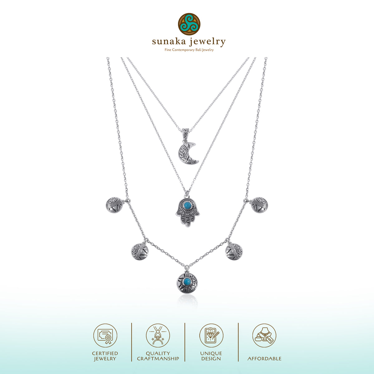 Kalung Layer Koleksi Bohemian Sterling Silver 925