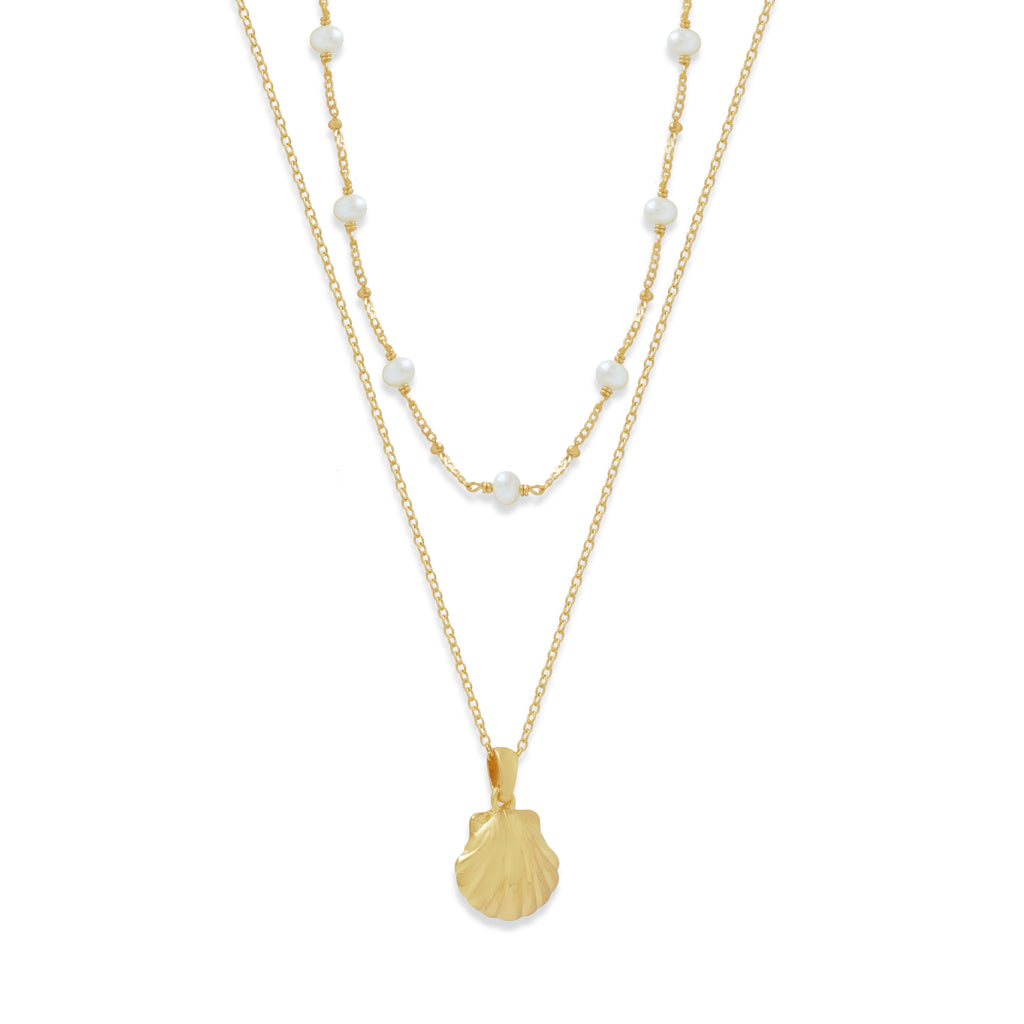 925 Sterling Silver Shell Collection Layered Chain Necklace
