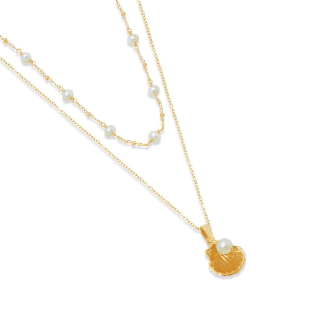 925 Sterling Silver Shell Collection Layered Chain Necklace