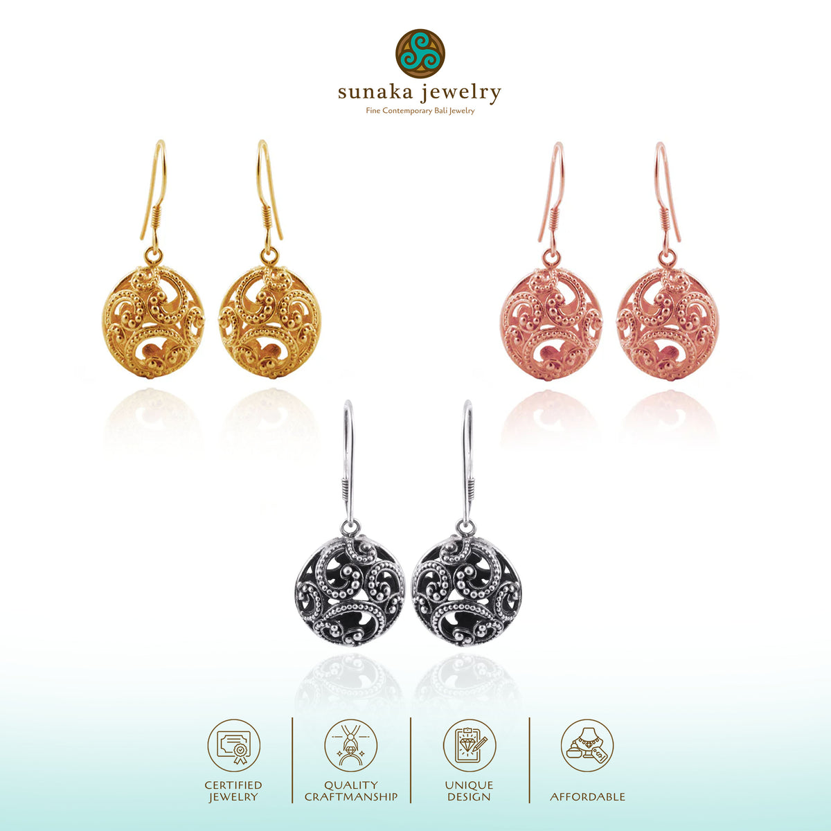 Anting Bulat Besar Perak 925 Koleksi Ombak Segara Sterling Silver