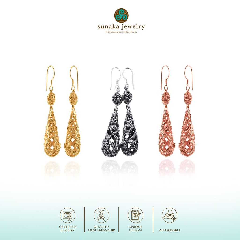 Anting Drop Oval Perak 925 Koleksi Ombak Segara Sterling Silver