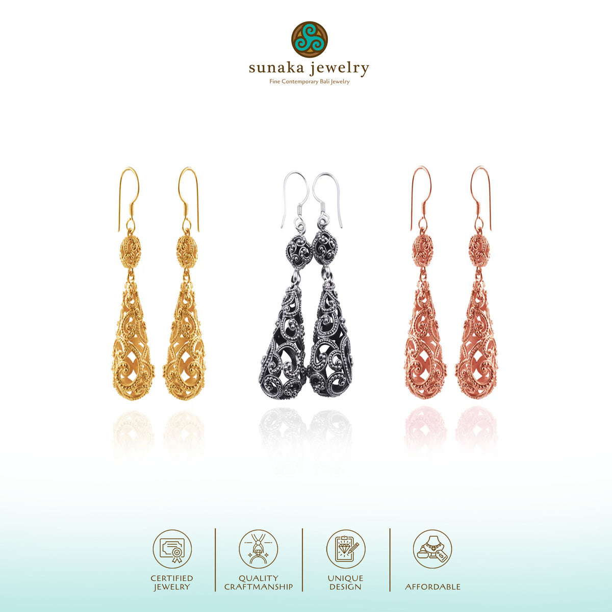 Anting Drop Oval Perak 925 Koleksi Ombak Segara Sterling Silver