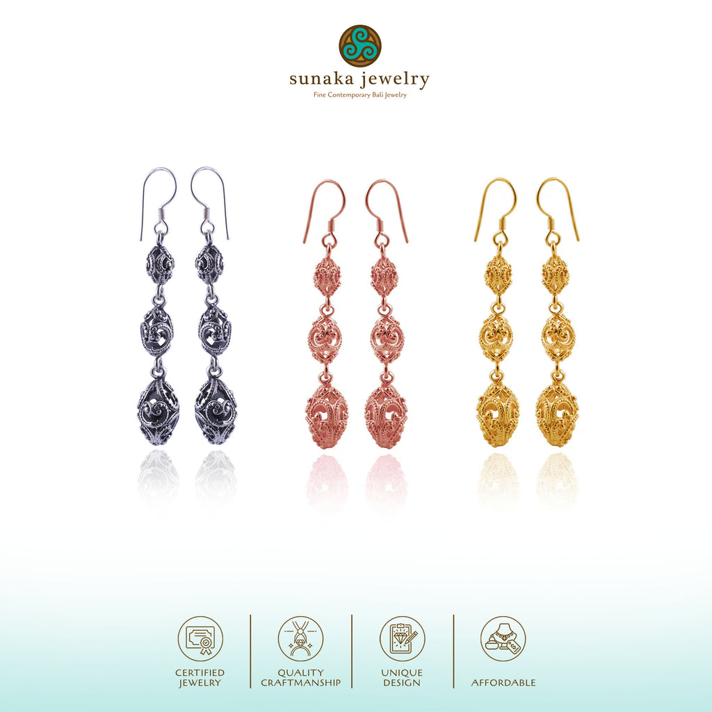 Anting Triple Drop Perak 925 Koleksi Ombak Segara Sterling Silver
