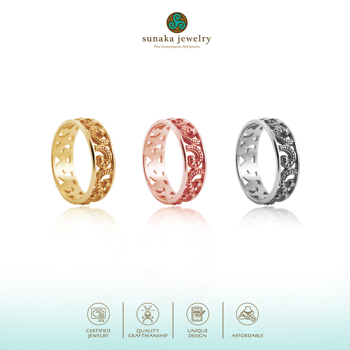 Cincin Band Kecil Perak 925 Koleksi Ombak Segara Sterling Silver