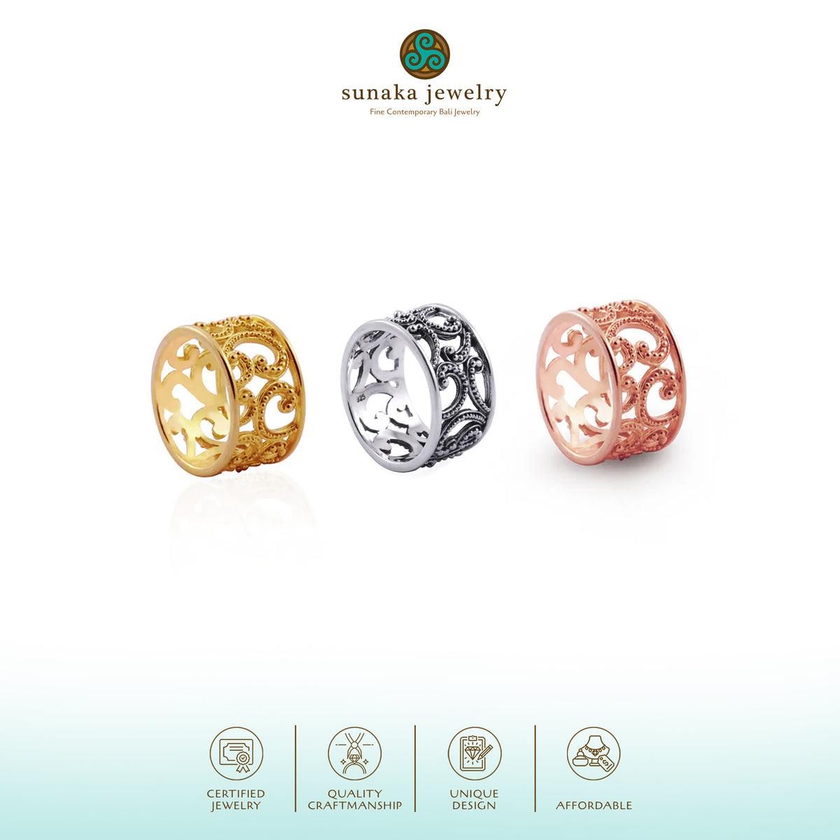 Cincin Band Besar Perak 925 Koleksi  Ombak Segara Sterling Silver
