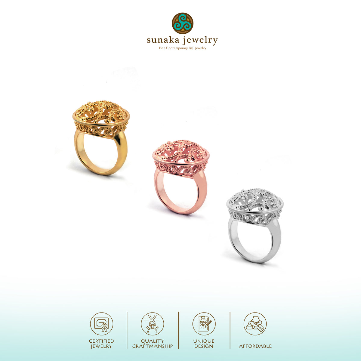 Cincin Cocktail Besar Perak 925 Koleksi Ombak Segara Sterling Silver