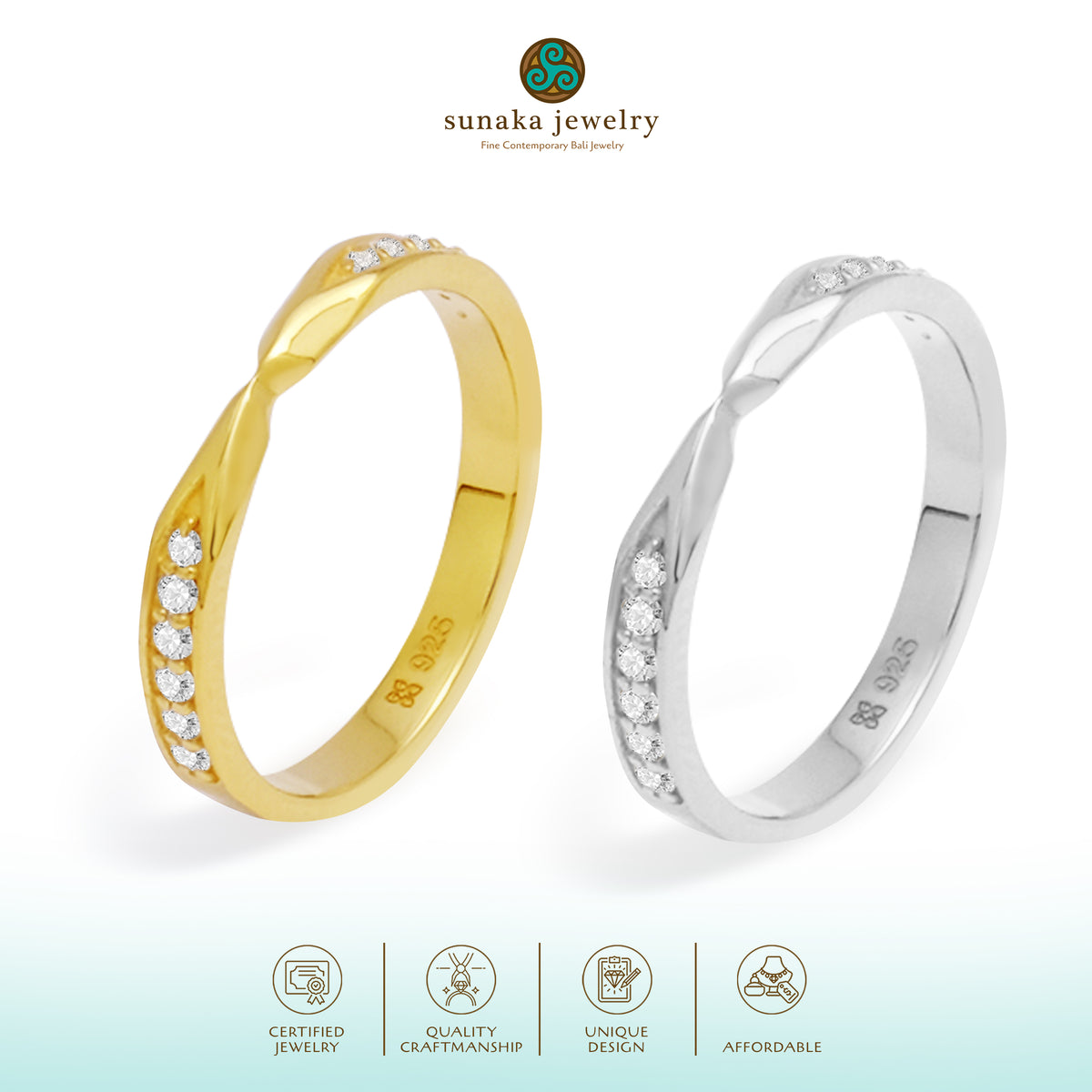 Cincin Couple Pave Band Perak 925 Koleksi Amoria