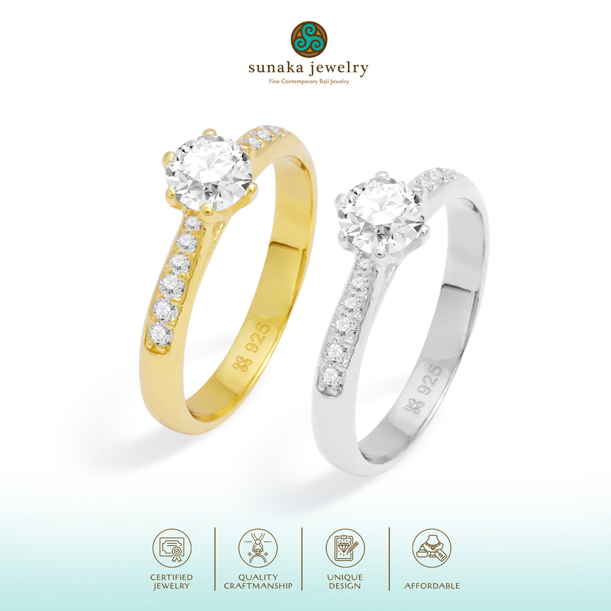 Cincin Couple Pave Solitaire Perak 925 Koleksi Amoria