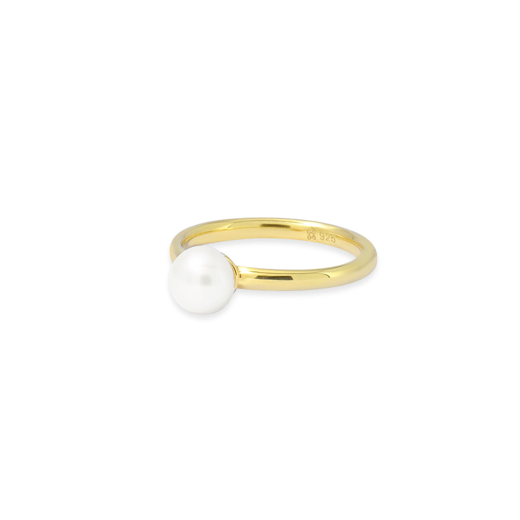Lumine Pearl Sterling Silver 925 Round Gold Plated Ring