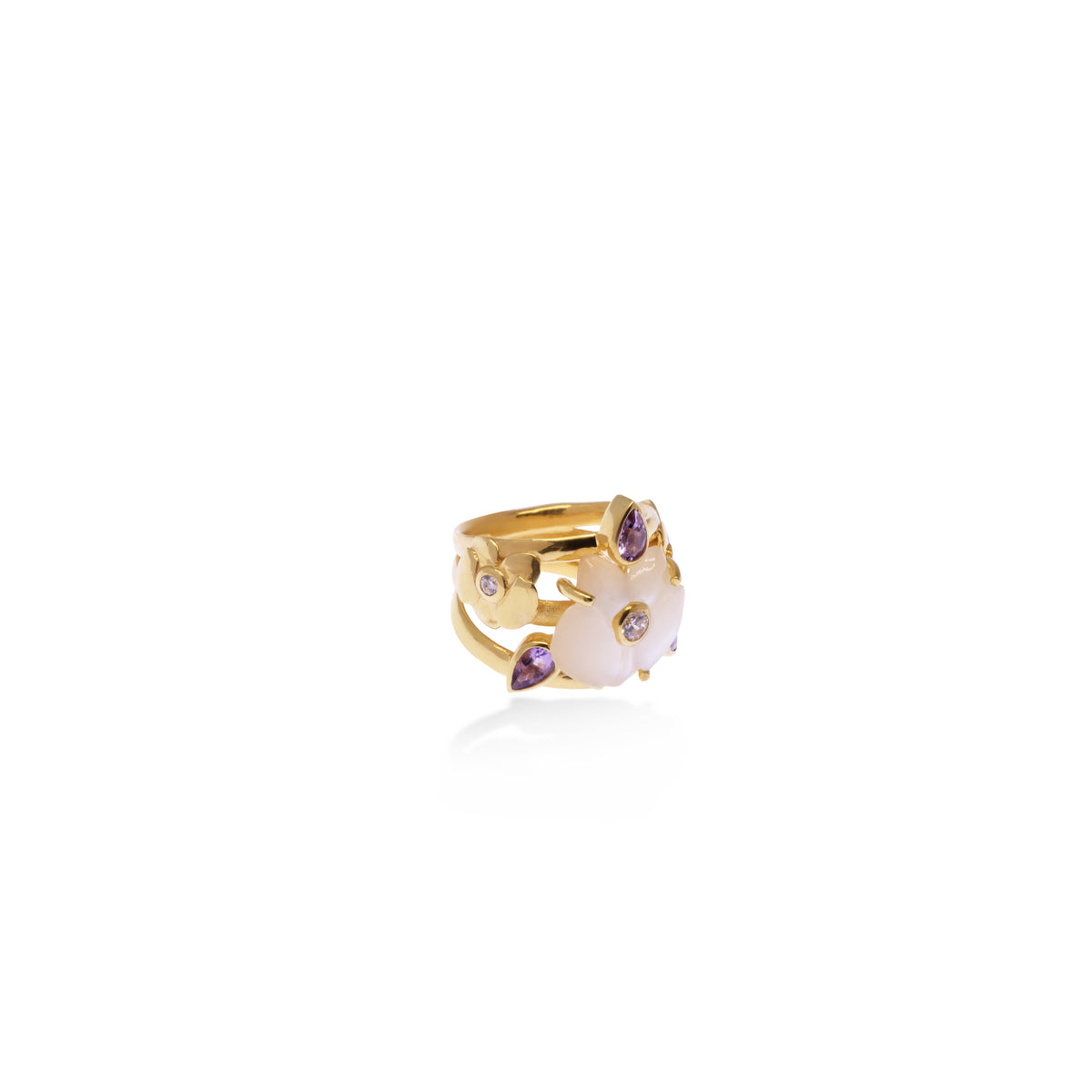 Cincin Band Perak 925 Koleksi Anggrek Gold Plated