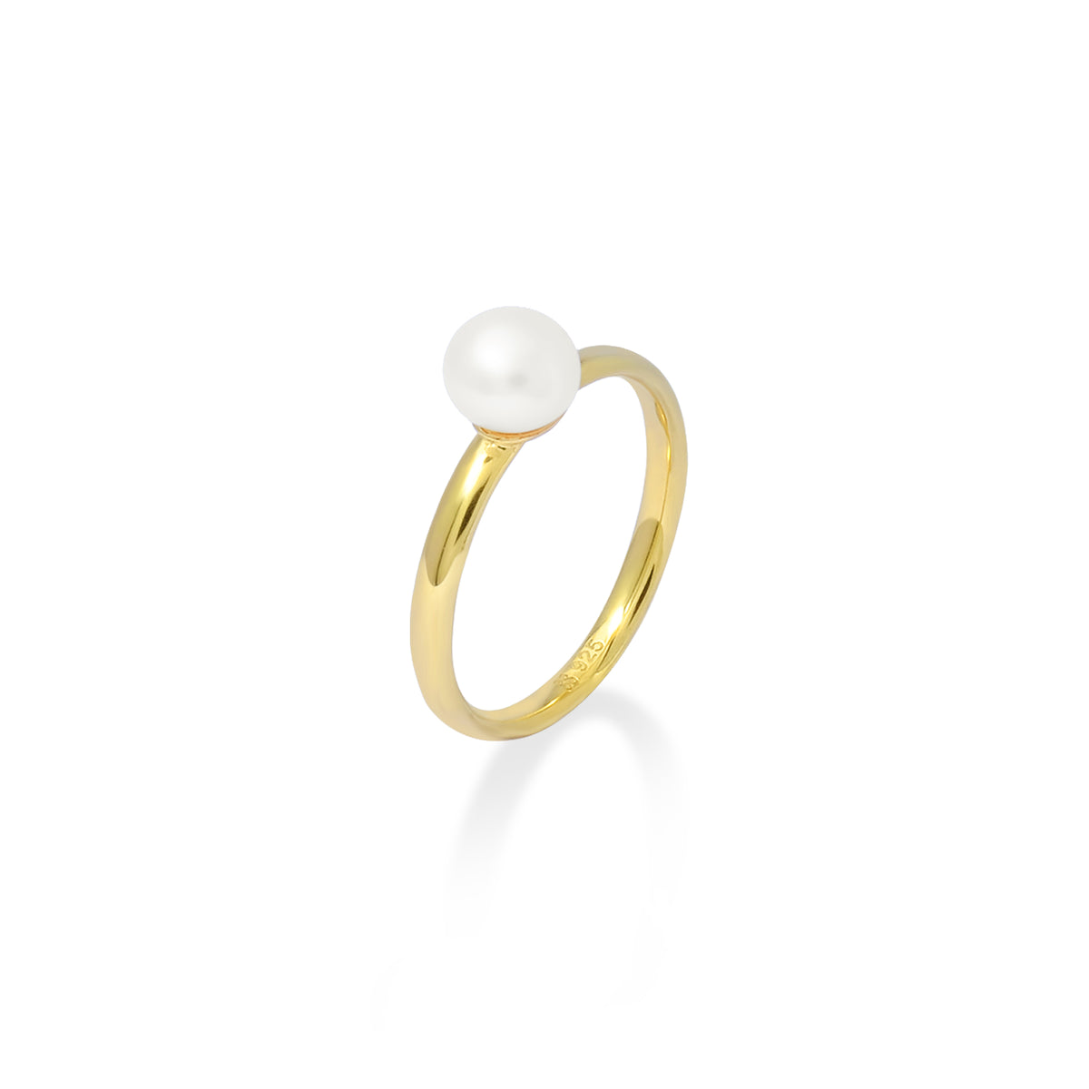 Lumine Pearl Sterling Silver 925 Round Gold Plated Ring
