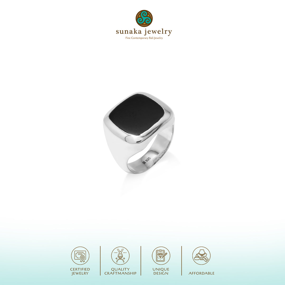 Cincin Square Besar Perak 925 Koleksi Noir